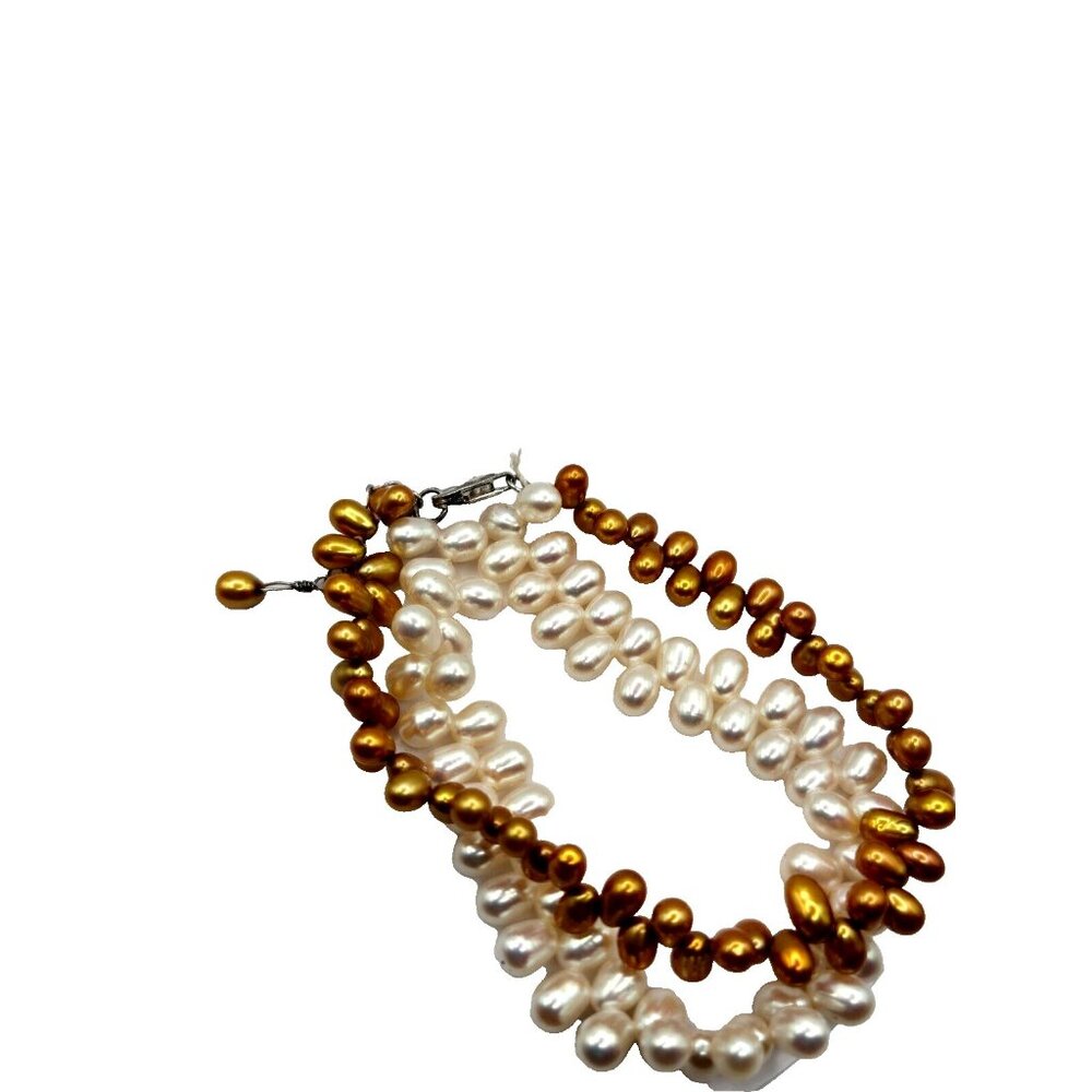 Vintage Sterling Freshwater Cultured Pearls in Gold and White Bracelet 7.5" + ex